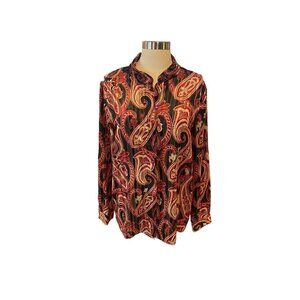 Alfred Dinner Mandarin Neck Long Sleeve Paisley Shiny Blouse Size 16